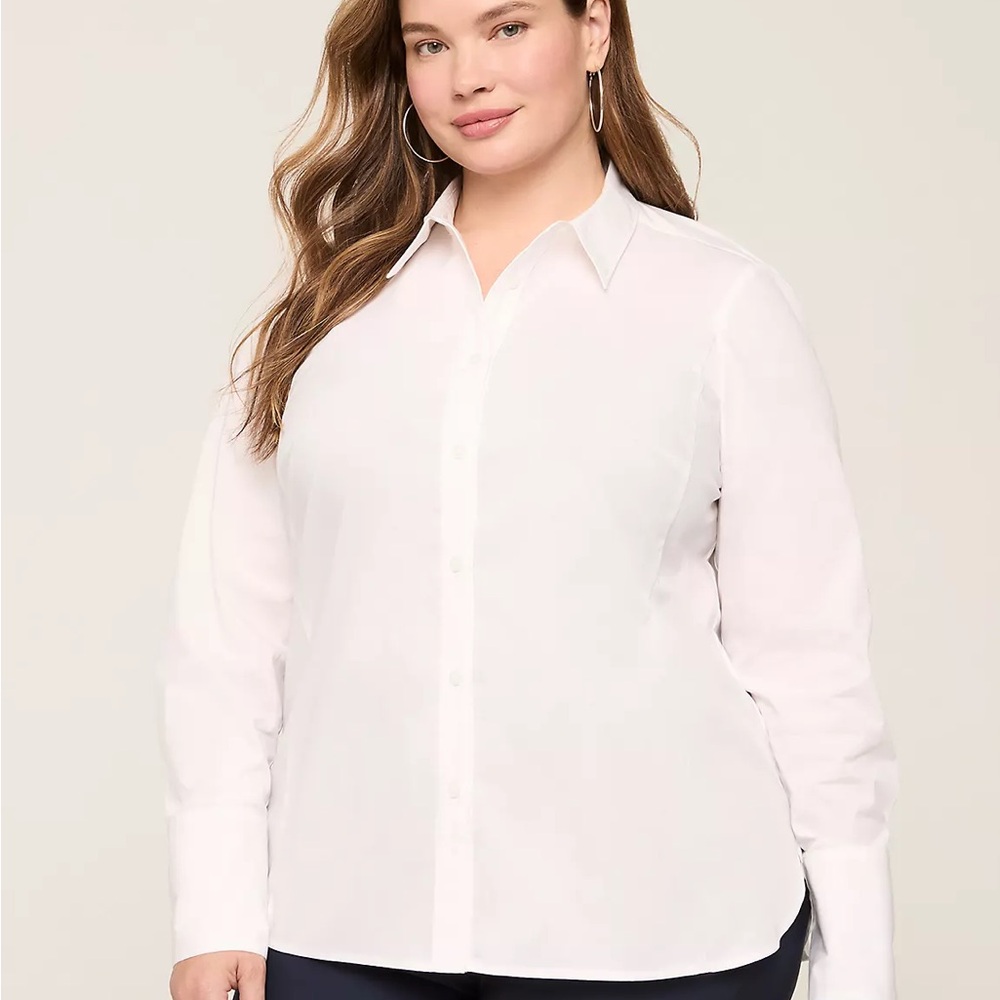Lane Bryant White Long Sleeve Button Down Shirt